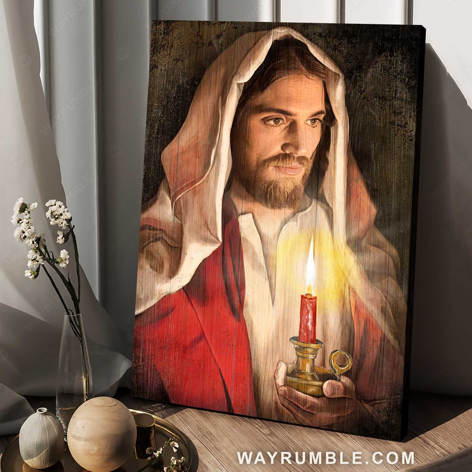 Beautiful Jesus, Dark night, Candle painting, The life of Jesus - Jesus Portrait Canvas Prints, Home Decor Wall Art