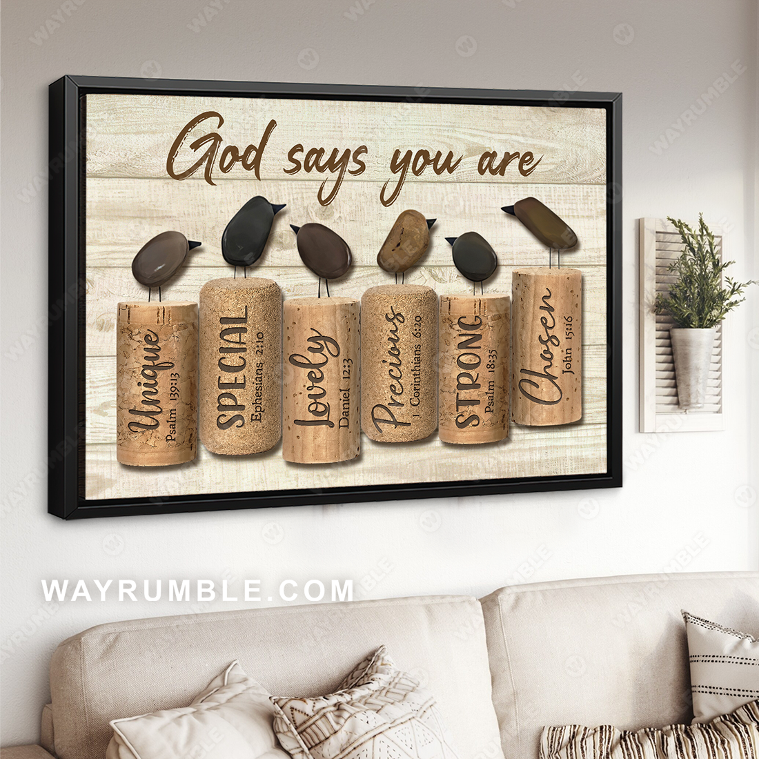 Bird drawing, Rock painting, God says you are unique - Jesus Landscape Canvas Prints, Christian Wall Art