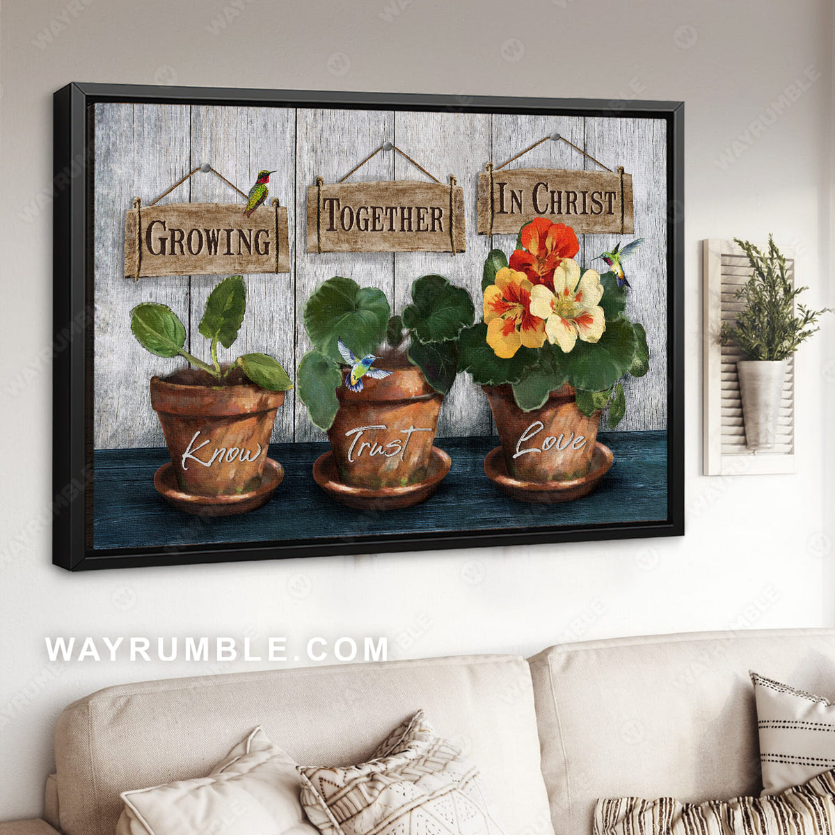 Hibiscus flower, Colorful hummingbird, Growing together in Christ - Jesus Landscape Canvas Prints, Christian Wall Art