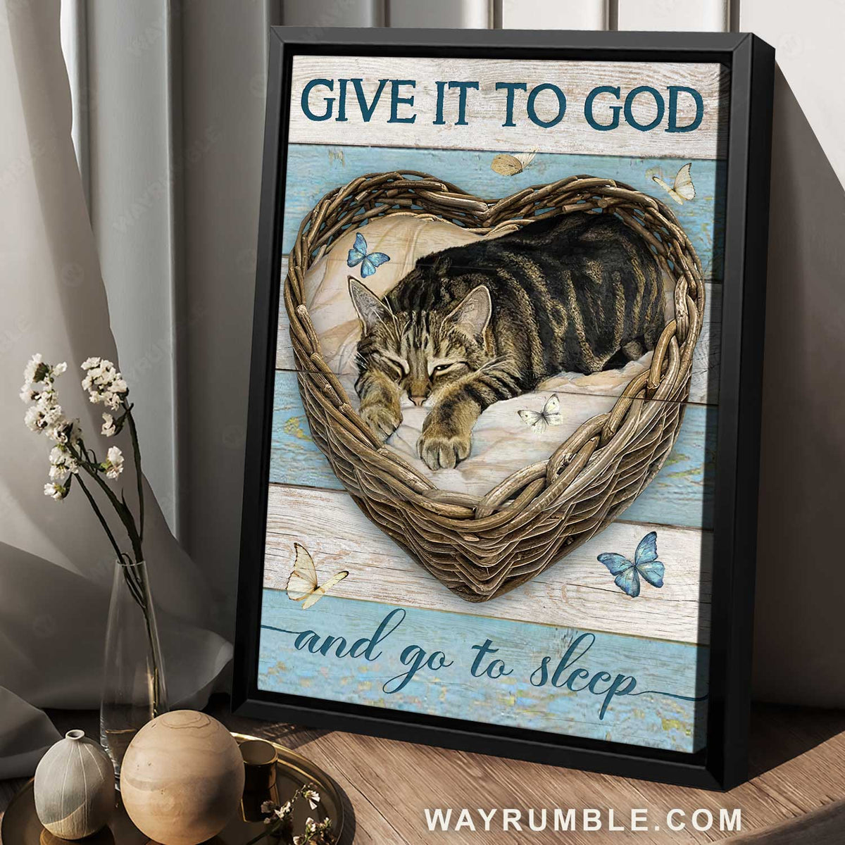 Sweet dream, Little cat, Blue butterfly, Give it to God and go to sleep - Jesus Portrait Canvas Prints, Home Decor Wall Art