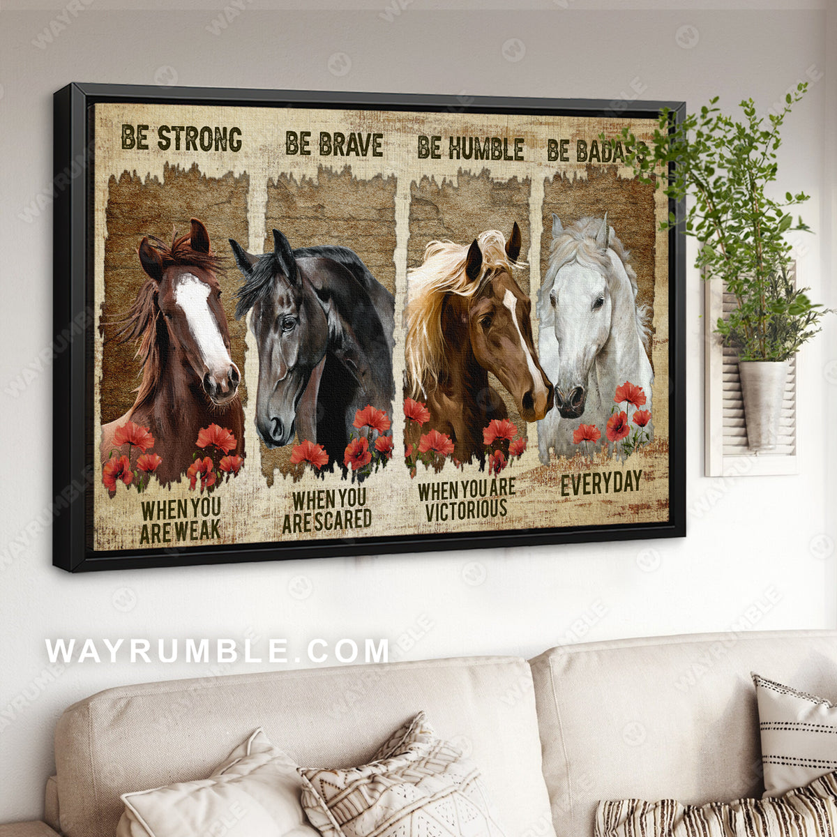 Beautiful horses, Red poppy painting, Be strong when you are weak - Jesus Landscape Canvas Prints, Christian Wall Art