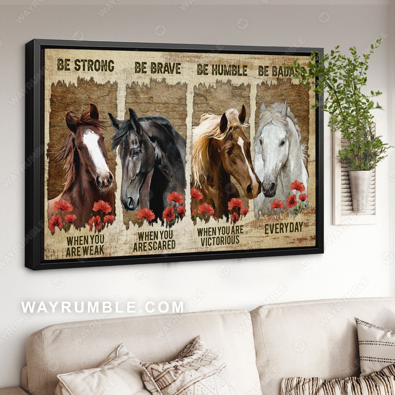 Beautiful horses, Red poppy painting, Be strong when you are weak - Jesus Landscape Canvas Prints, Christian Wall Art