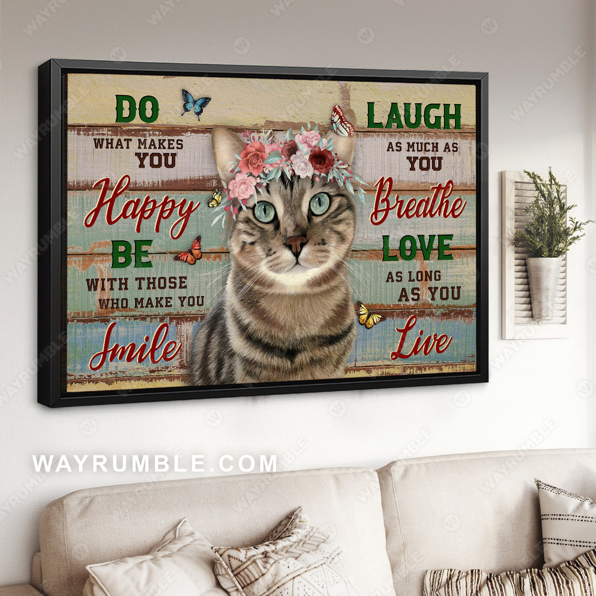 Cute cat drawing, Flower wreath, Colorful butterfly, Do what makes you happy - Jesus Landscape Canvas Prints, Christian Wall Art