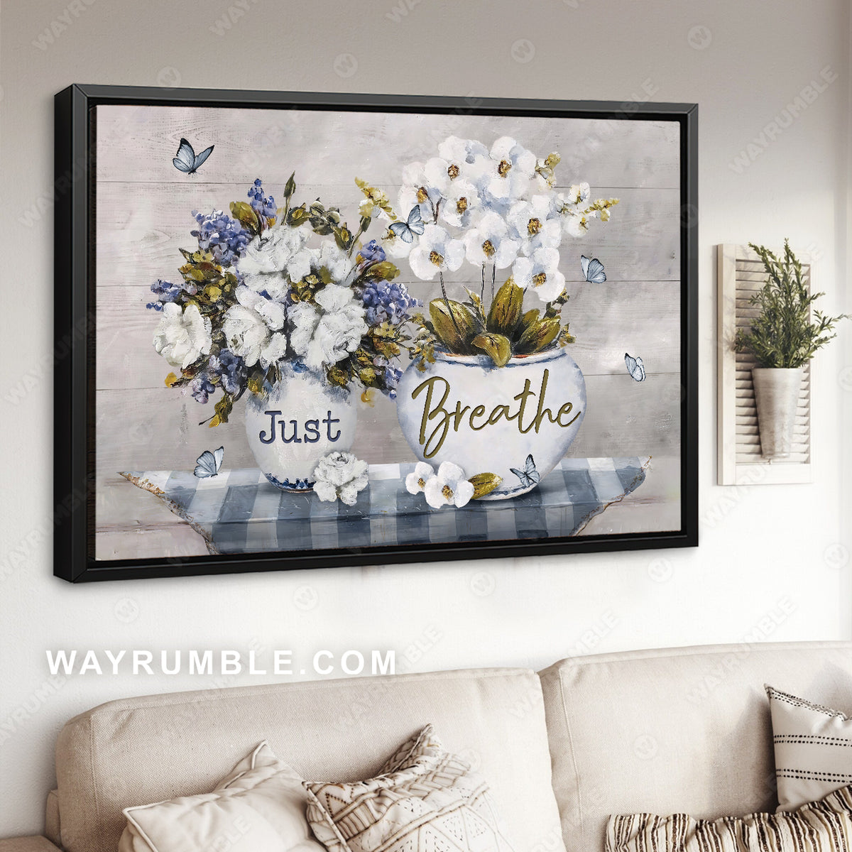 White orchid, Rose flower painting, Blue butterfly, Just breathe - Jesus Landscape Canvas Prints, Christian Wall Art