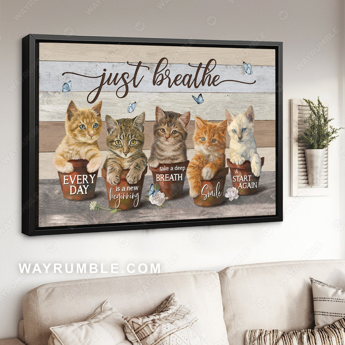 Little cat artwork, White rose, Blue butterfly, Just breathe - Jesus Landscape Canvas Prints, Christian Wall Art