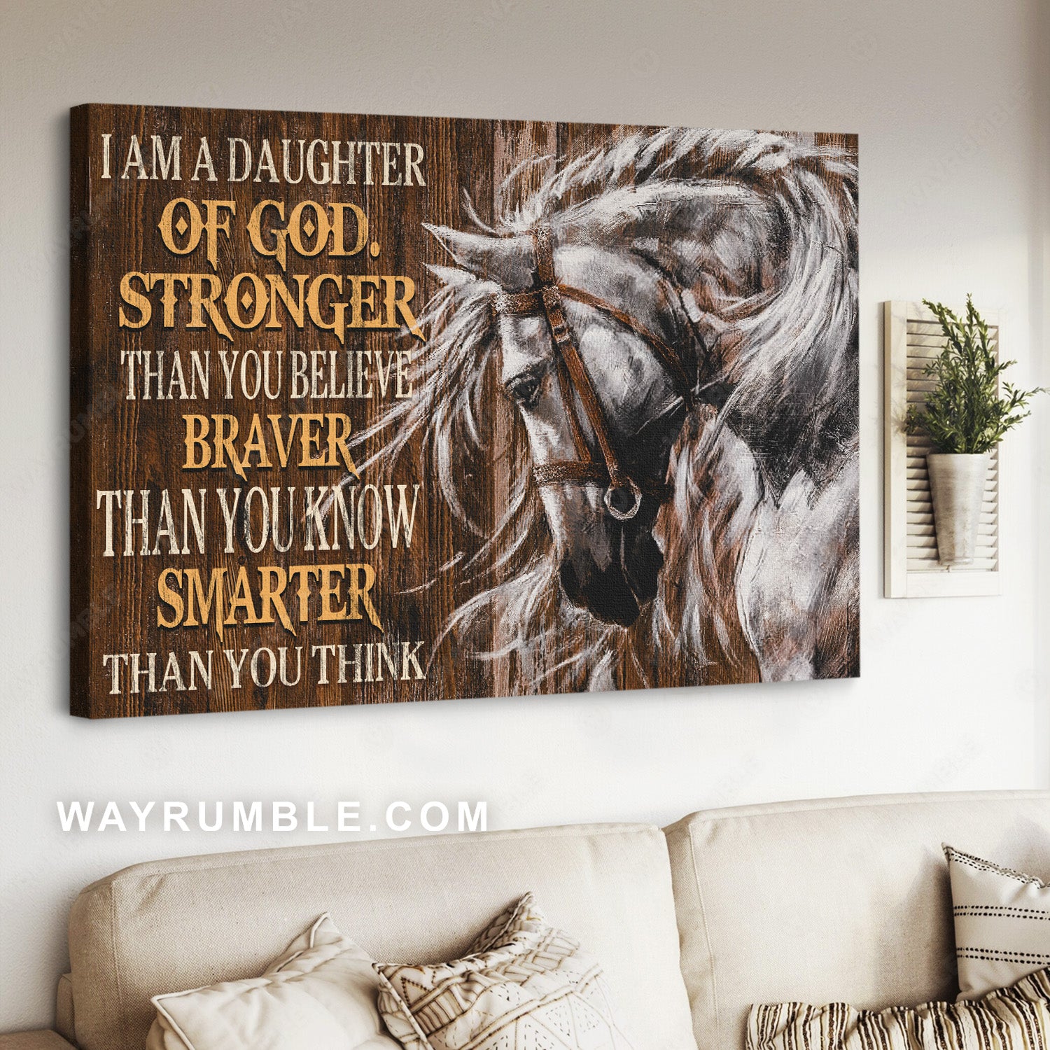 Awesome horse, White horse, Gift for horse lover, I am a daughter of God - Jesus Landscape Canvas Prints, Home Decor Wall Art
