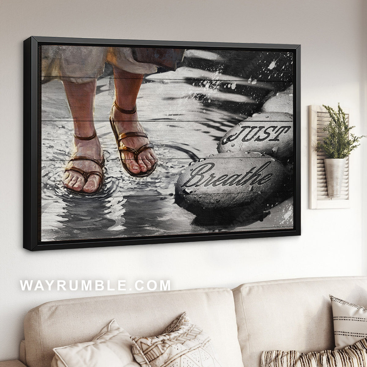 Walking with Jesus, Walking on the water, Jesus painting, Just breathe - Jesus Landscape Canvas Prints, Home Decor Wall Art