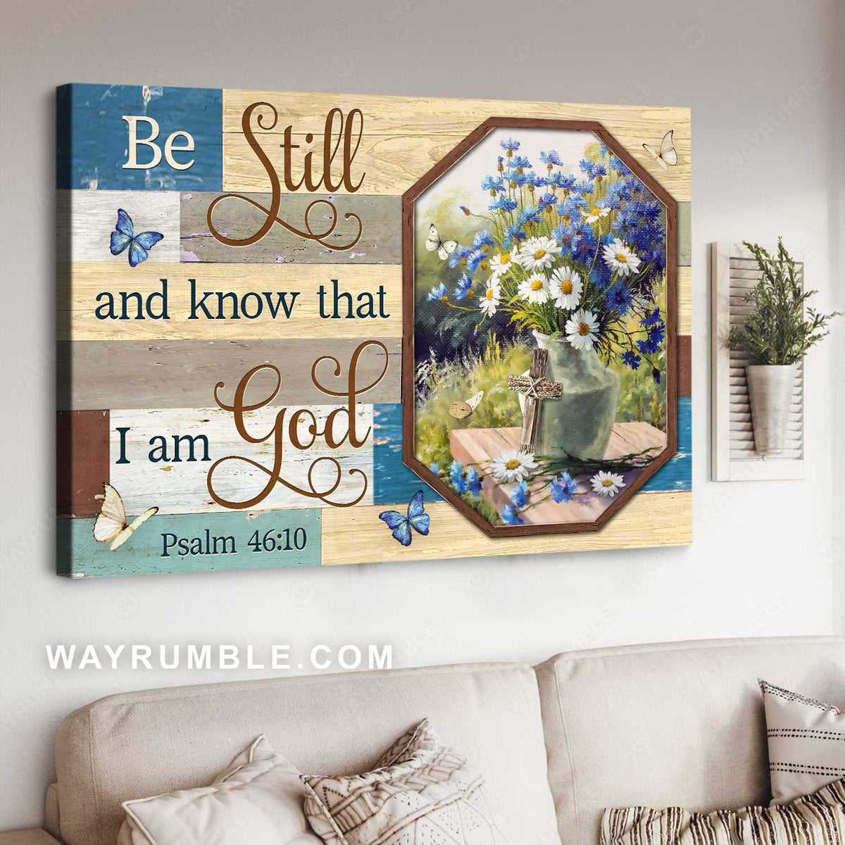 Pretty flower vase, Beautiful meadow land, Be still and know that I am God - Jesus Landscape Canvas Prints, Home Decor Wall Art