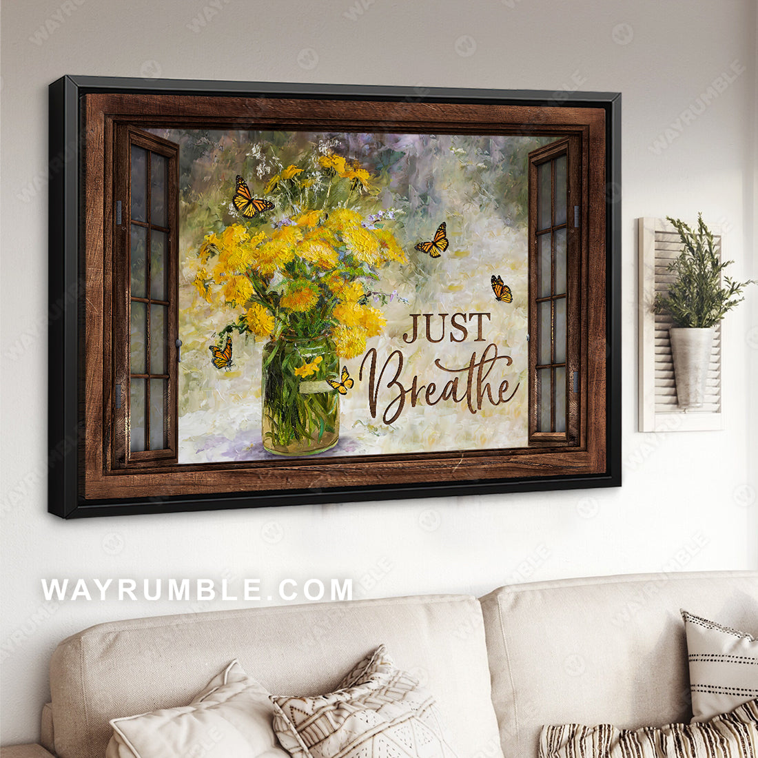 Chrysanthemum drawing, Orange butterfly, Just breathe - Jesus Landscape Canvas Prints, Christian Wall Art