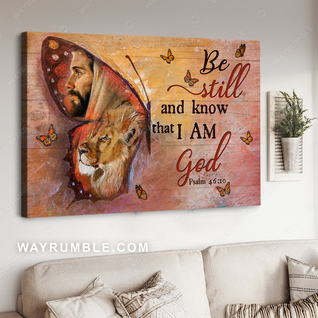 Monarch butterfly, Lion of Judah, Be still and know that I am God - Jesus Landscape Canvas Prints, Christian Wall Art
