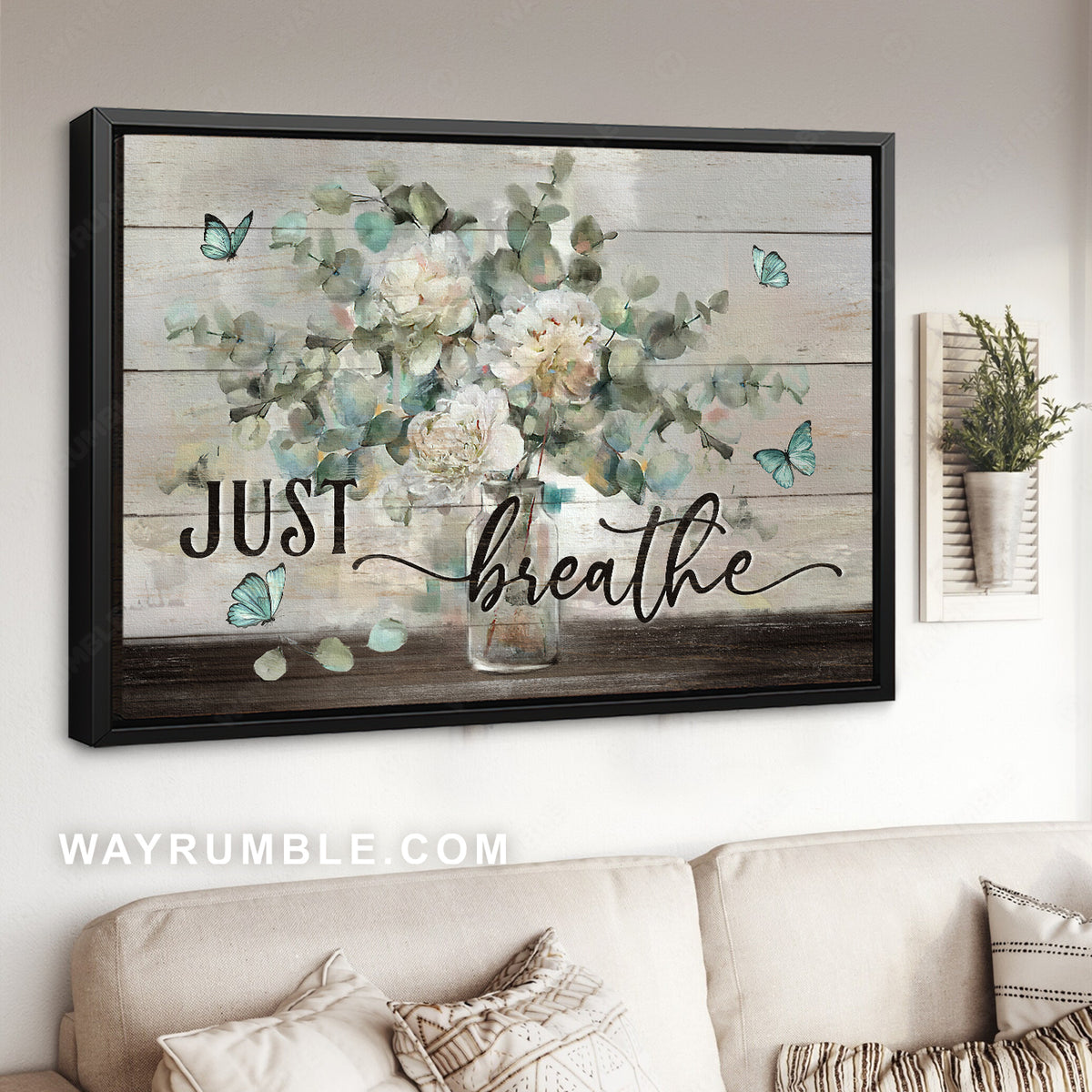 Watercolor jasmine, Blue butterfly, Still life painting, Just breathe - Jesus Landscape Canvas Prints, Christian Wall Art