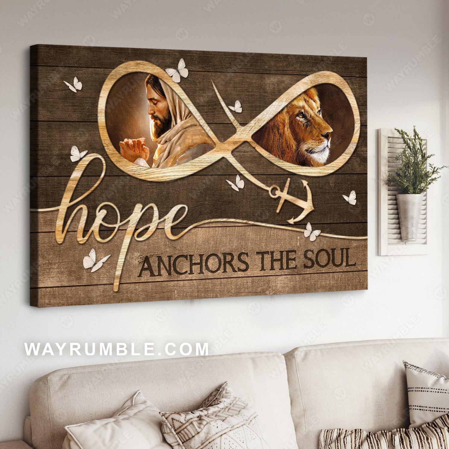 Infinity symbol, Pray for healing, Lion King, Hope anchors the soul - Jesus Landscape Canvas Prints, Christian Wall Art