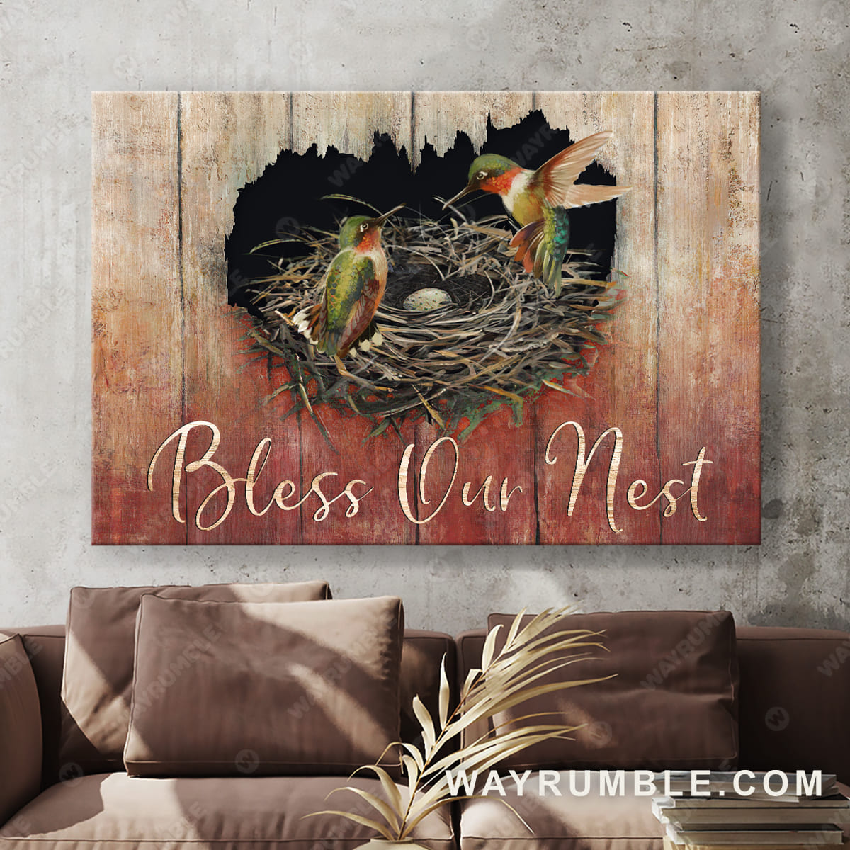 Colorful hummingbird, Bird nest, Jesus painting, Bless our nest - Jesus Landscape Canvas Prints, Christian Wall Art