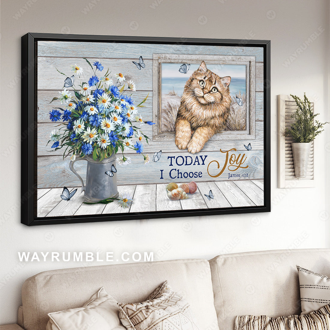 Cute cat painting, Pretty daisy vase, Vintage window, Today I choose joy - Jesus Landscape Canvas Prints, Christian Wall Art