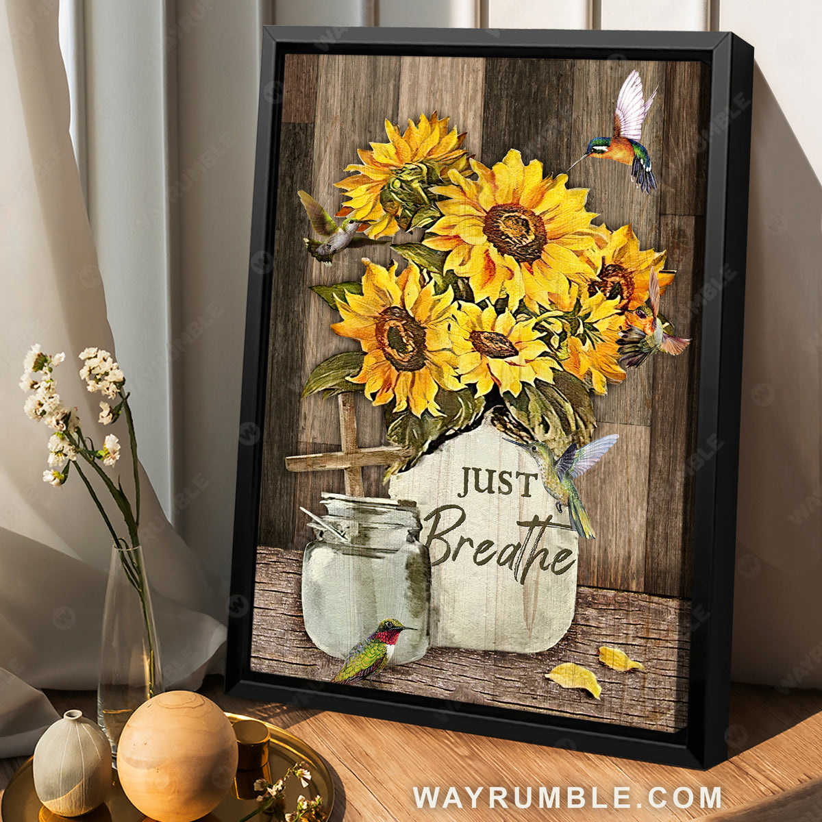 Sunflower drawing, Big hummingbird, Wooden cross, Just breathe - Jesus Portrait Canvas Prints, Home Decor Wall Art