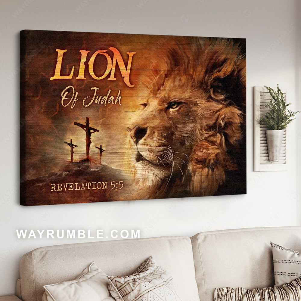Amazing lion, Orange sunset, King of kings, Lion of Judah - Jesus Landscape Canvas Prints, Christian Wall Art