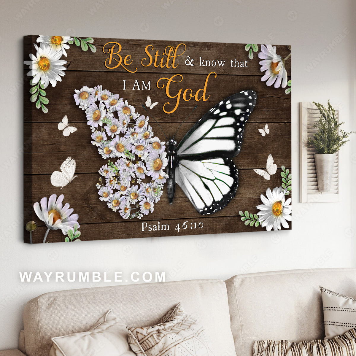 Flower butterfly, Daisy frame, Butterfly, Be still and know that I am God - Jesus Landscape Canvas Prints, Christian Wall Art