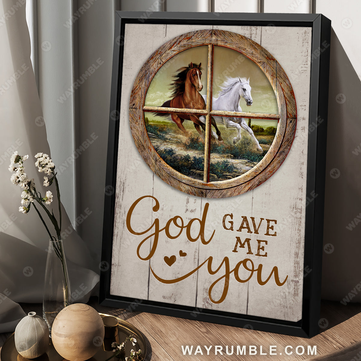 Running horses, Circle window, Green meadow, God gave me you - Jesus Portrait Canvas Prints, Wall Art