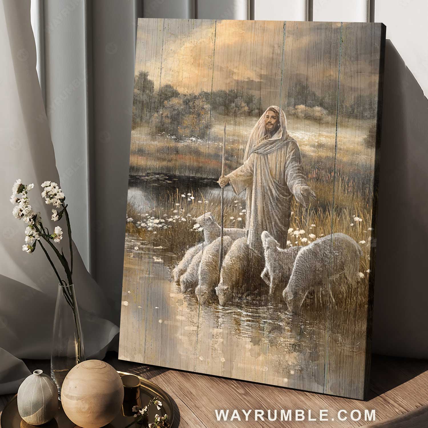 Amazing Jesus artwork, Lamb farm, Stunning lake drawing - Jesus Portrait Canvas Prints, Home Decor Wall Art