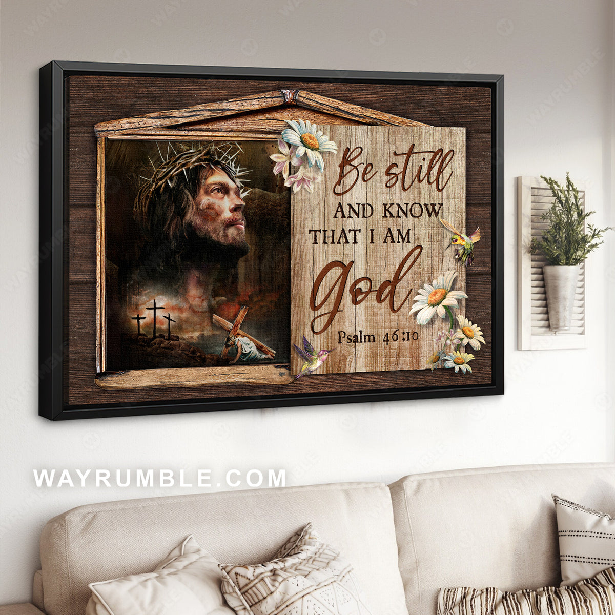 Beautiful window, Jesus drawing, Daisy, Be still and know that I am God - Jesus Landscape Canvas Prints, Christian Wall Art