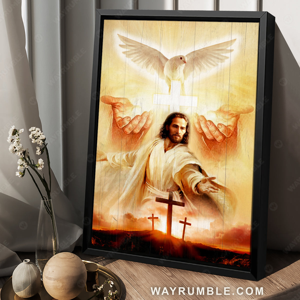 Beautiful dove, Pray for healing, Jesus&#39;s hand, Cross symbol - Jesus Portrait Canvas Prints, Christian Wall Art