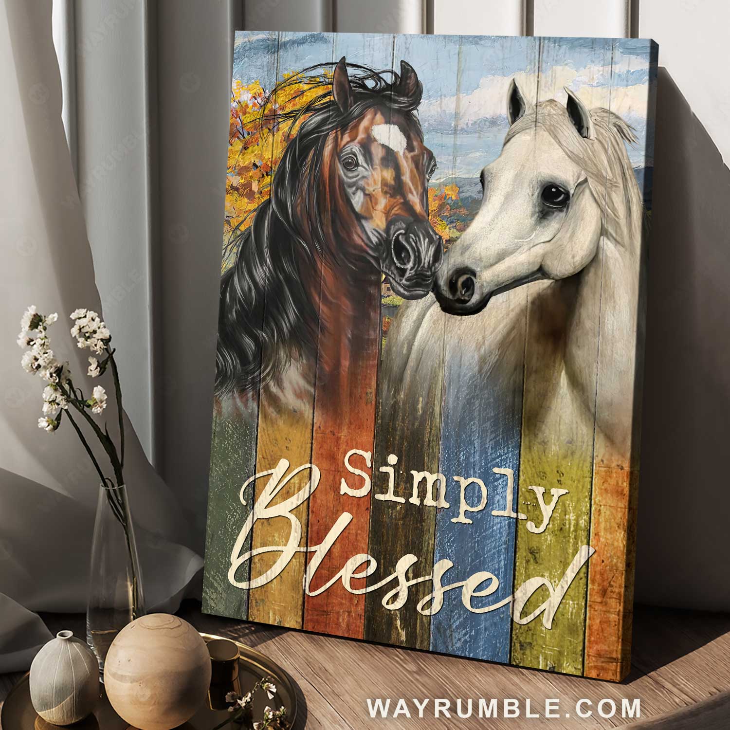 Horse couple, Autumn forest, Colorful background, Simply blessed - Jesus Portrait Canvas Prints, Christian Wall Art