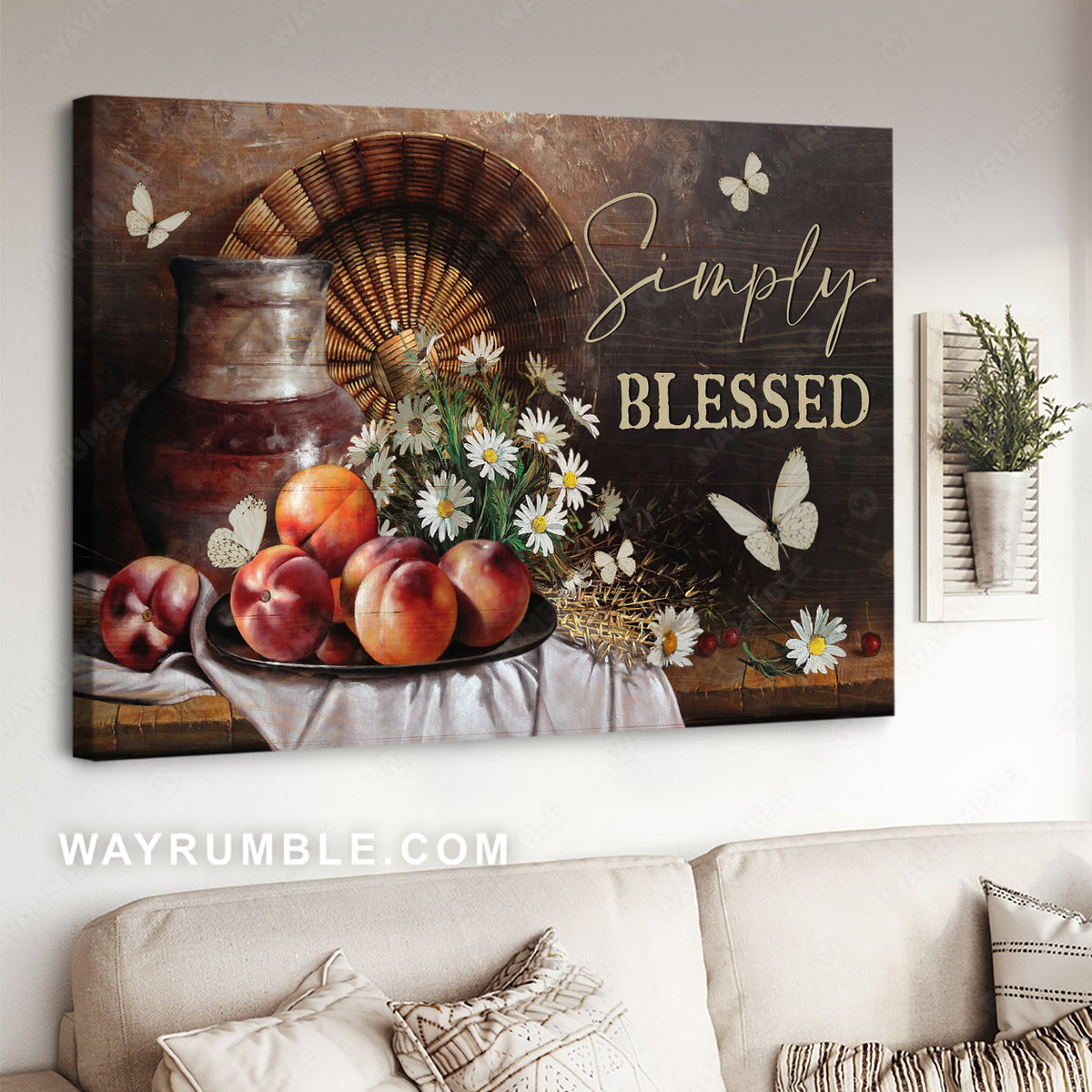Red apple, Daisy vase, Still life painting, Simply blessed - Jesus Landscape Canvas Prints, Christian Wall Art