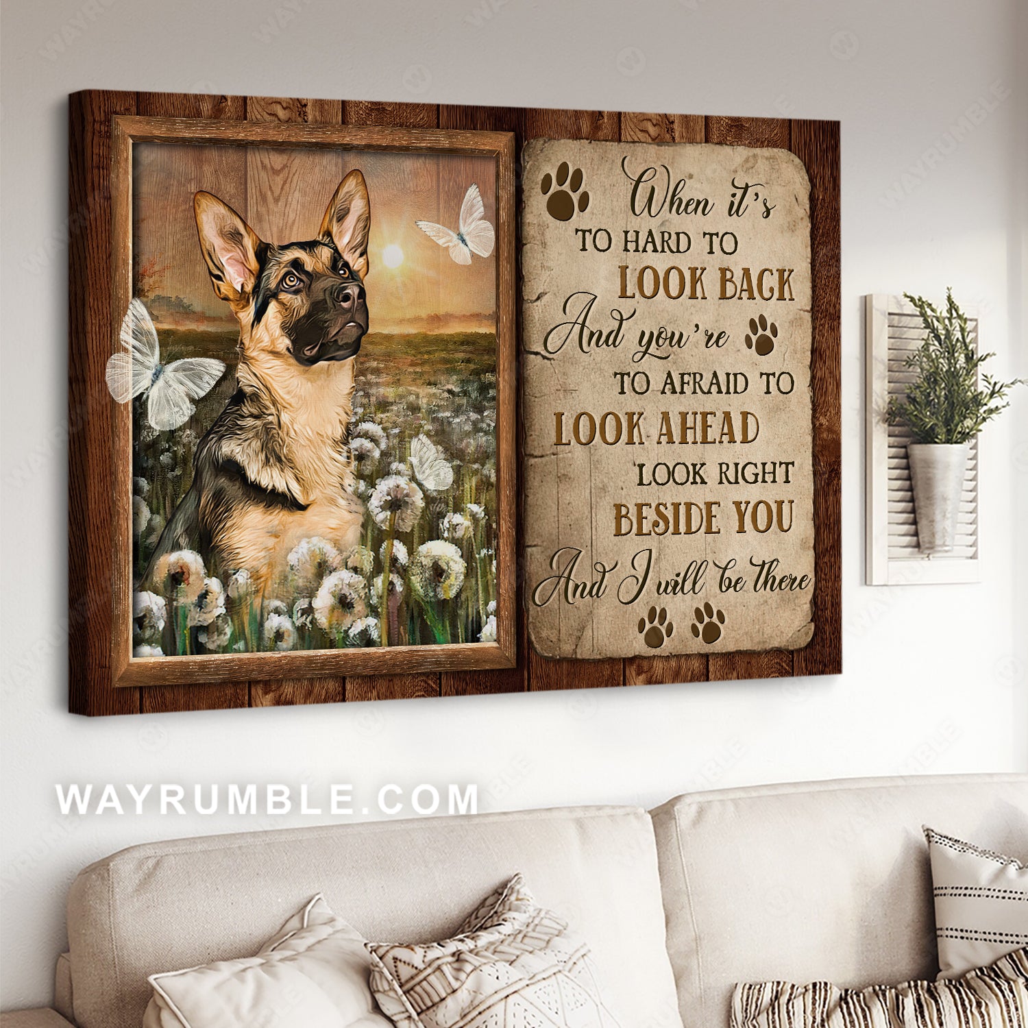 German Shepherd dog, Crystal butterfly, Dandelion, When it's hard to look back - Jesus Landscape Canvas Prints, Christian Wall Art