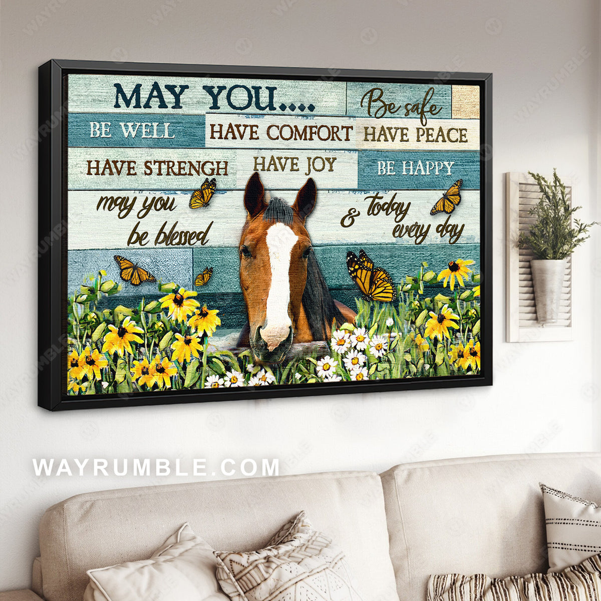 Face of horse, Yellow flower garden, Daisy, May you be blessed today - Jesus Landscape Canvas Prints, Christian Wall Art