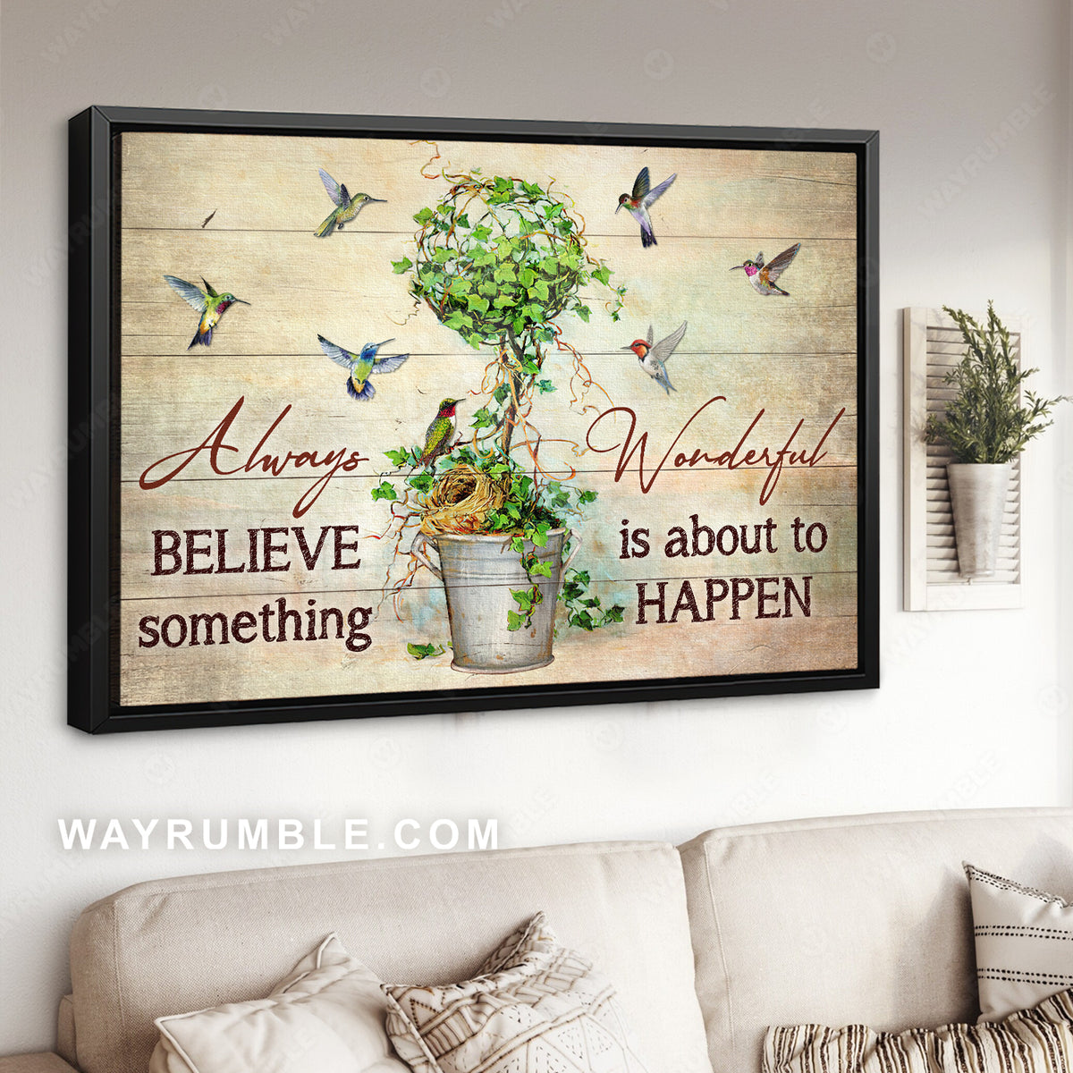 Green tree, Colorful hummingbird, Always believe something wonderful happens - Jesus Landscape Canvas Prints, Christian Wall Art
