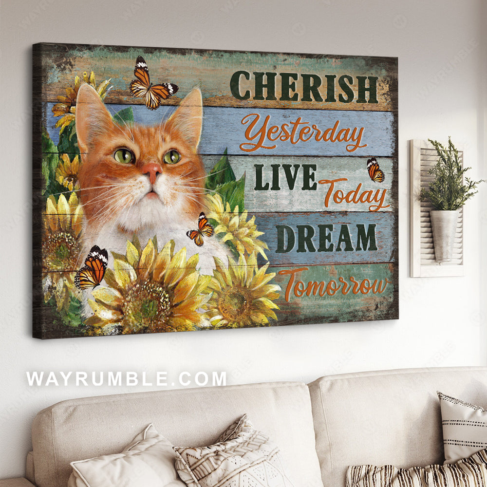 Little cat, Sunflower garden, Orange butterfly, Cherish yesterday - Jesus Landscape Canvas Prints, Christian Wall Art