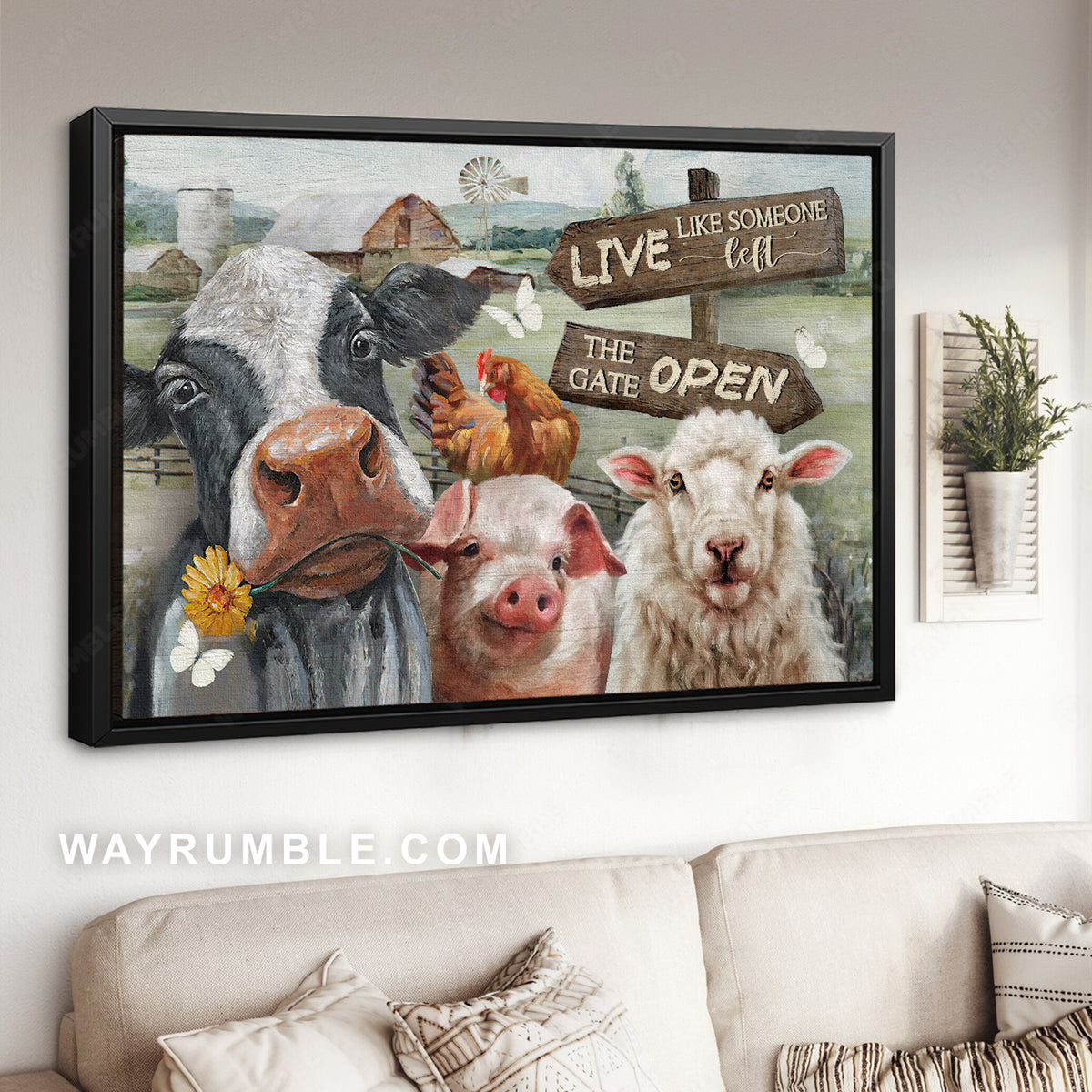 Beautiful dairy cow, White lamb, Farm drawing, Live like someone left the gate open - Jesus Landscape Canvas Prints, Christian Wall Art