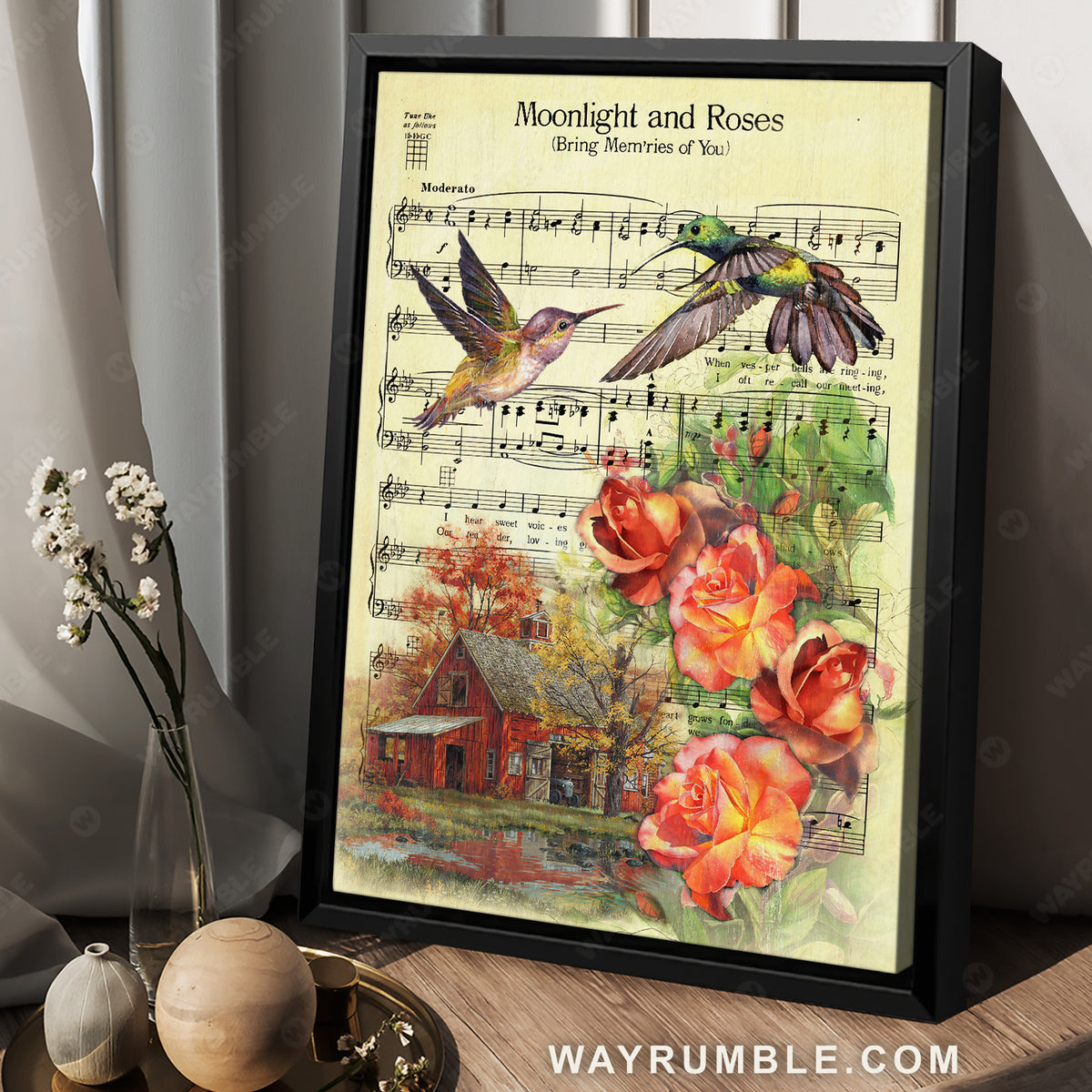 Antique music sheet, Big hummingbird, Orange rose, Moonlight and roses - Jesus Portrait Canvas Prints, Christian Wall Art
