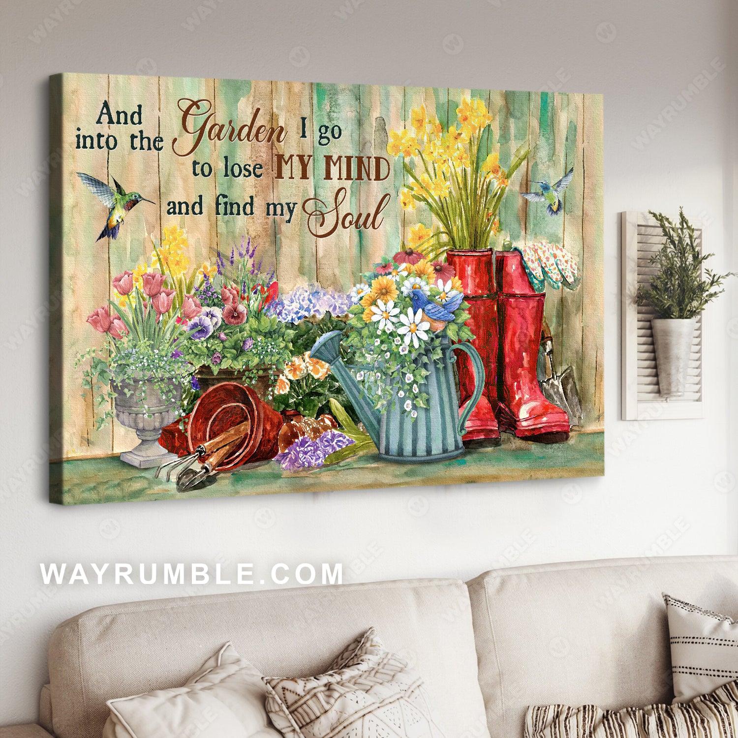 Red boots, Stunning flower garden, Hummingbird, And into the garden - Jesus Landscape Canvas Prints, Home Decor Wall Art