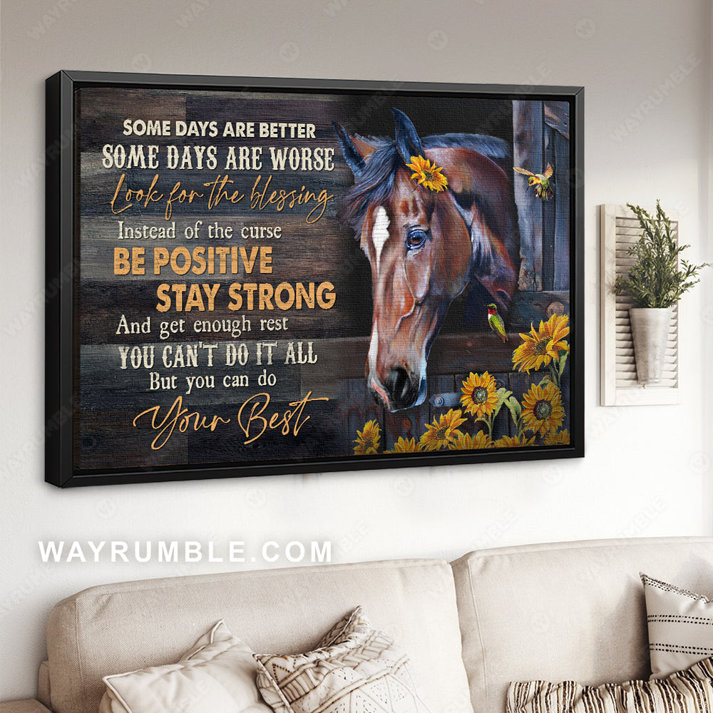 Dark brown horse, Sunflower garden, Some days are better - Jesus Landscape Canvas Prints, Christian Wall Art
