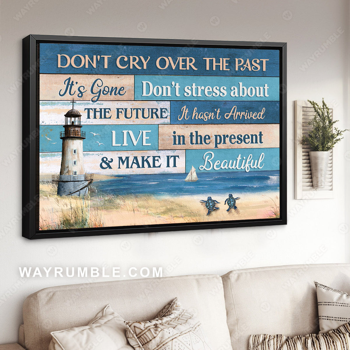 Lighthouse painting, Seagull drawing, Beautiful ocean, Don&#39;t cry over the past - Jesus Landscape Canvas Prints, Christian Wall Art