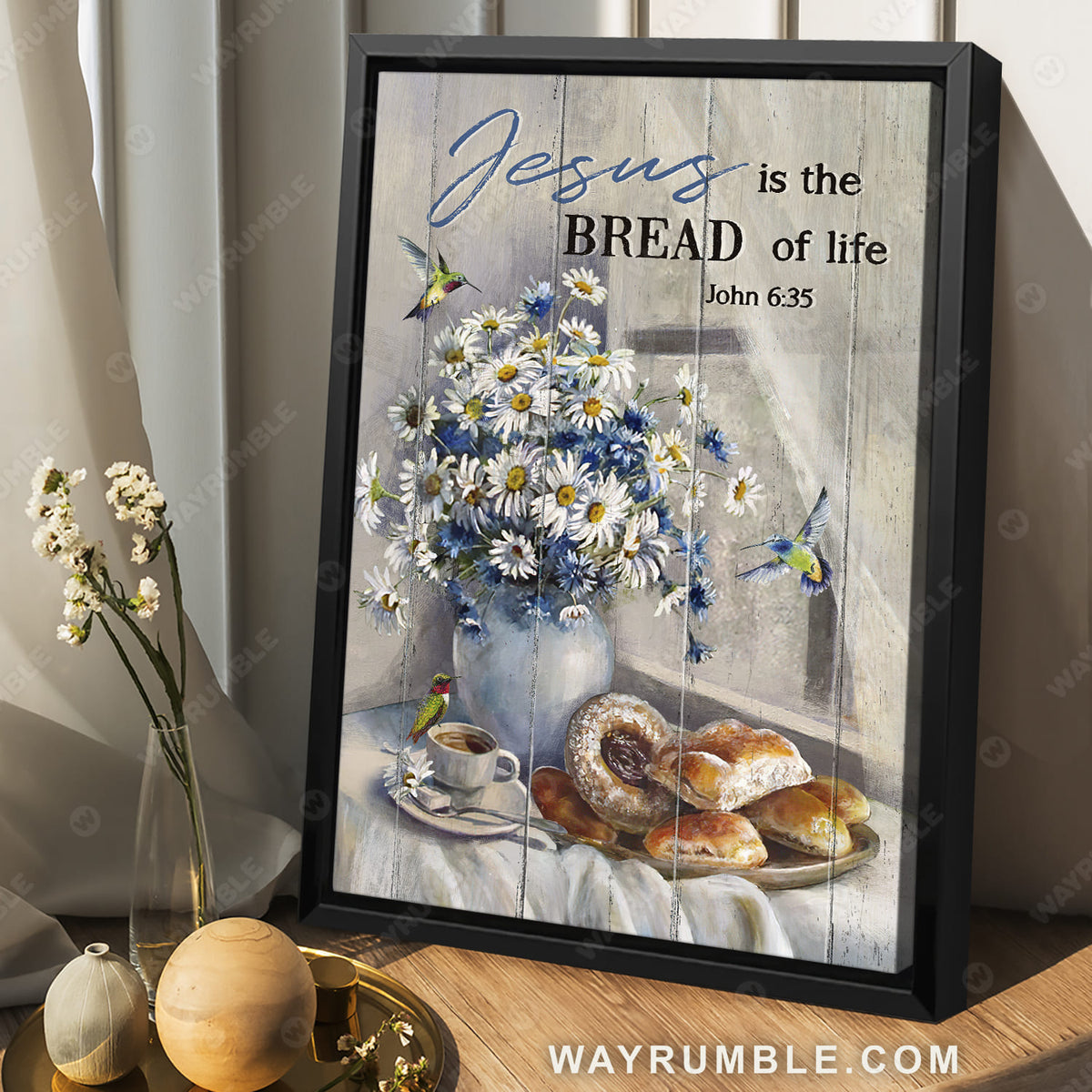 Coffee cup, Pretty daisy, Hummingbird drawing, Jesus is the bread of life - Jesus Portrait Canvas Prints, Christian Wall Art