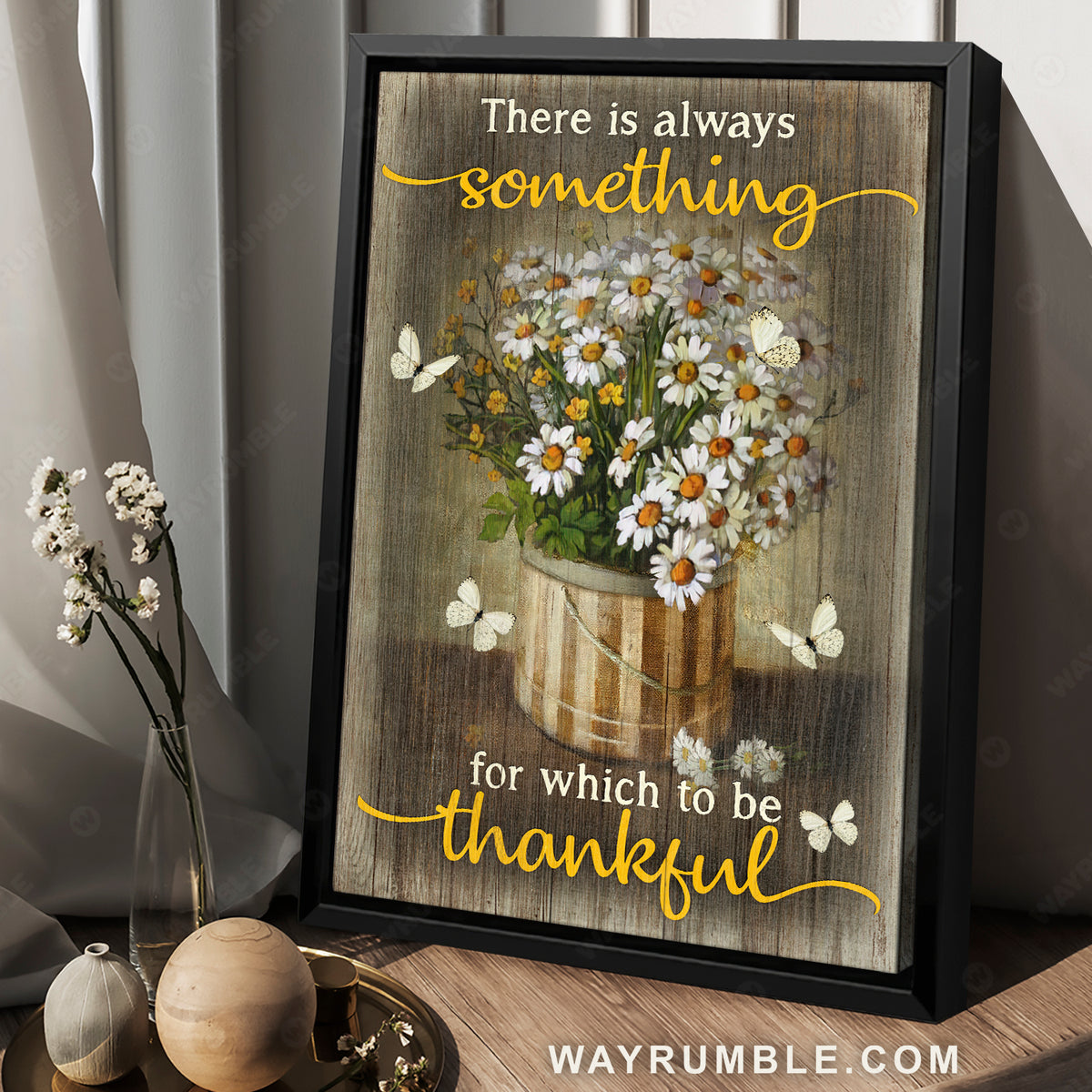 Daisy drawing, White butterfly, There is always something for which to be thankful - Jesus Portrait Canvas Prints, Christian Wall Art