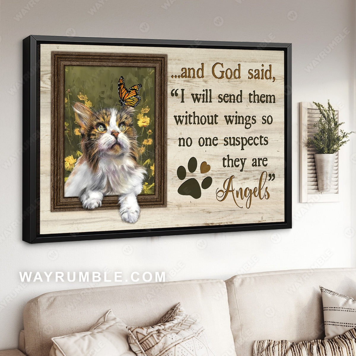 Pretty cat, Yellow flower field, Small window, I will send them without wings - Jesus Landscape Canvas Prints, Christian Wall Art