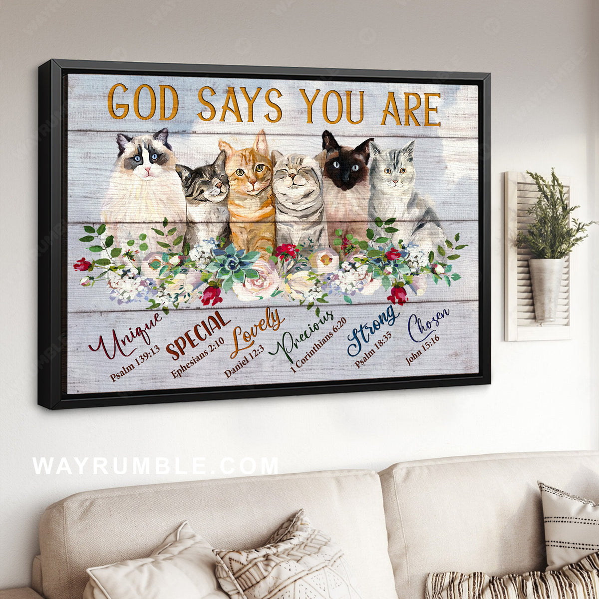 Lovely cat artwork, Gift for cat lover, Pretty flower, God says you are unique - Jesus Landscape Canvas Prints, Home Decor Wall Art