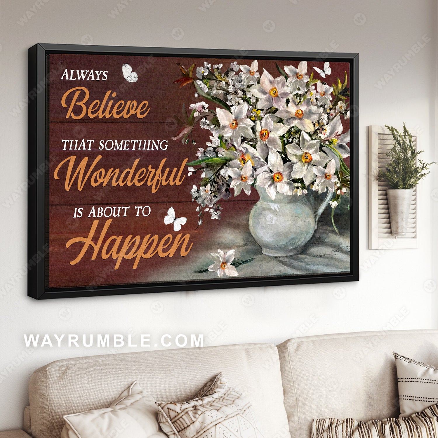 Daffodil flower, White butterfly, Always believe that something wonderful - Jesus Landscape Canvas Prints, Christian Wall Art