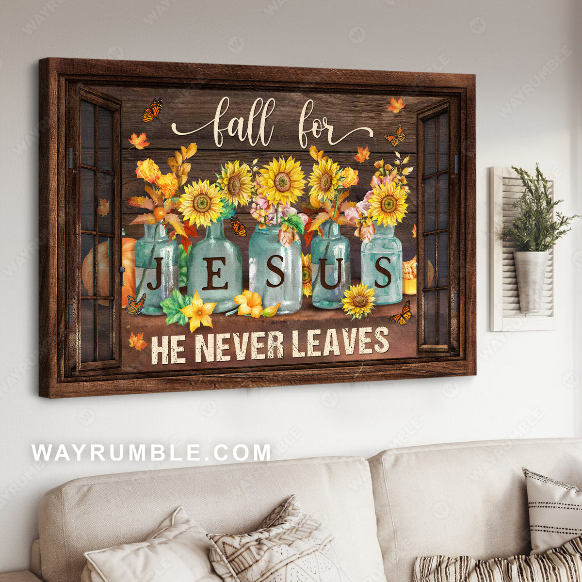 Sunflower vase, Pumpkin painting, Autumn vibe, Fall for Jesus - Jesus Landscape Canvas Prints, Home Decor Wall Art