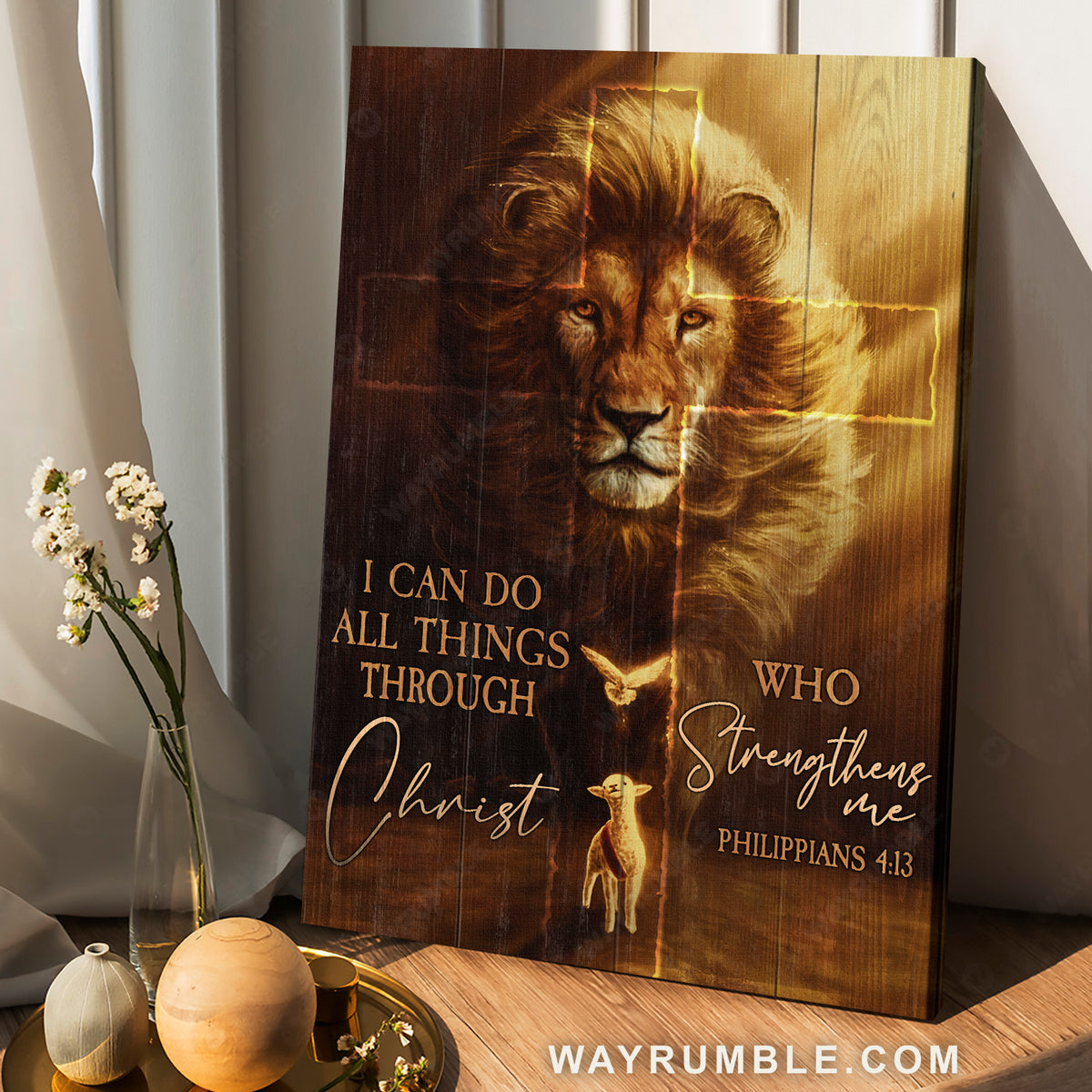 Awesome lion, Little lamb, Stunning cross, I can do all things through Christ - Jesus Portrait Canvas Prints, Home Decor Wall Art