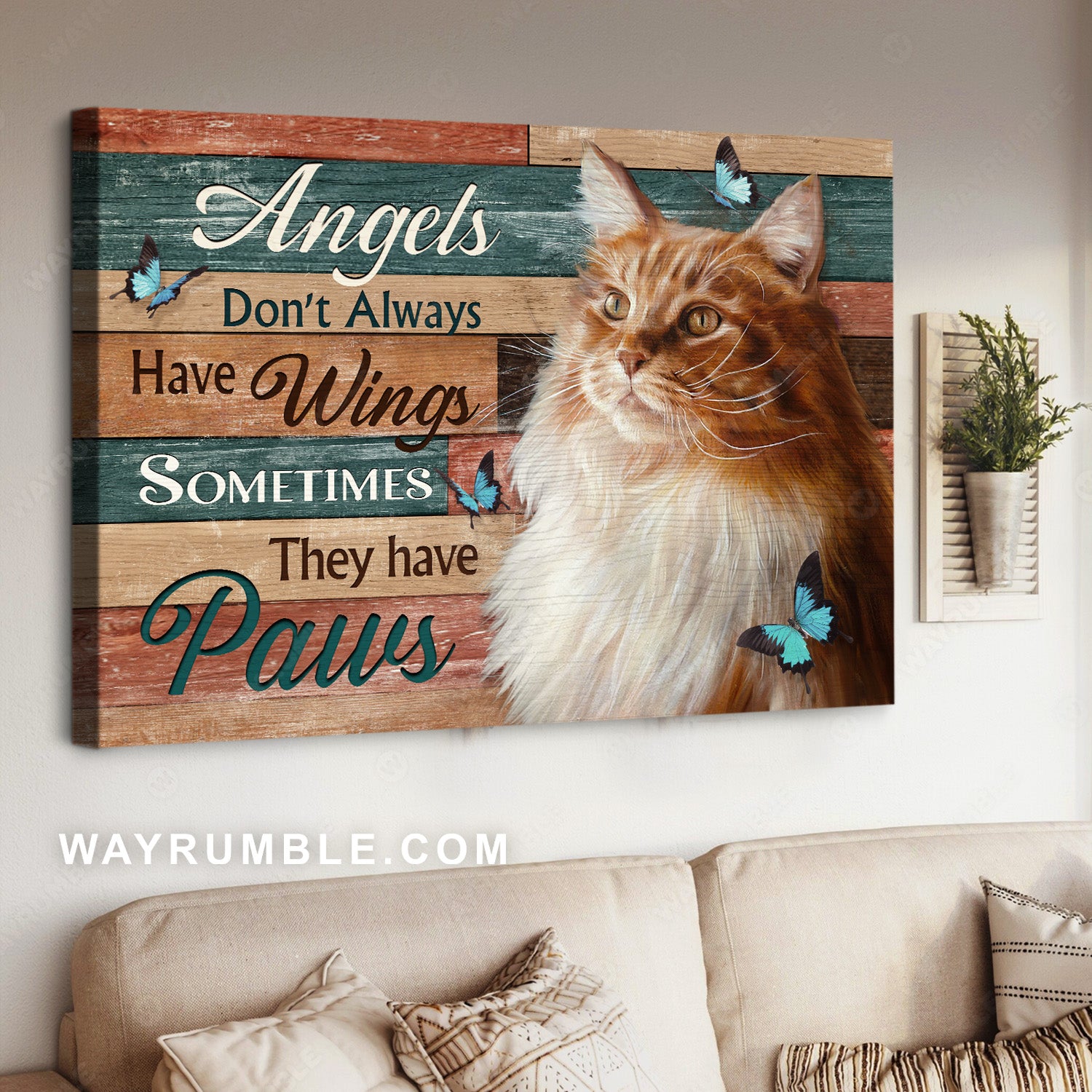 Gift for cat lover, Stunning cat, Butterfly, Angels don't always have wings - Jesus Landscape Canvas Prints, Home Decor Wall Art