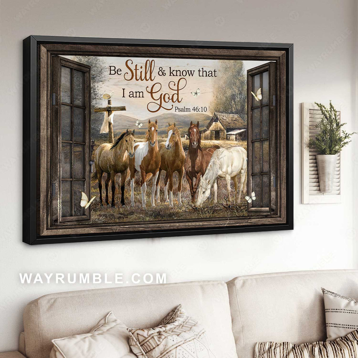 Unique horses painting, Old farm, Be still and know that I am God - Jesus Landscape Canvas Prints, Home Decor Wall Art