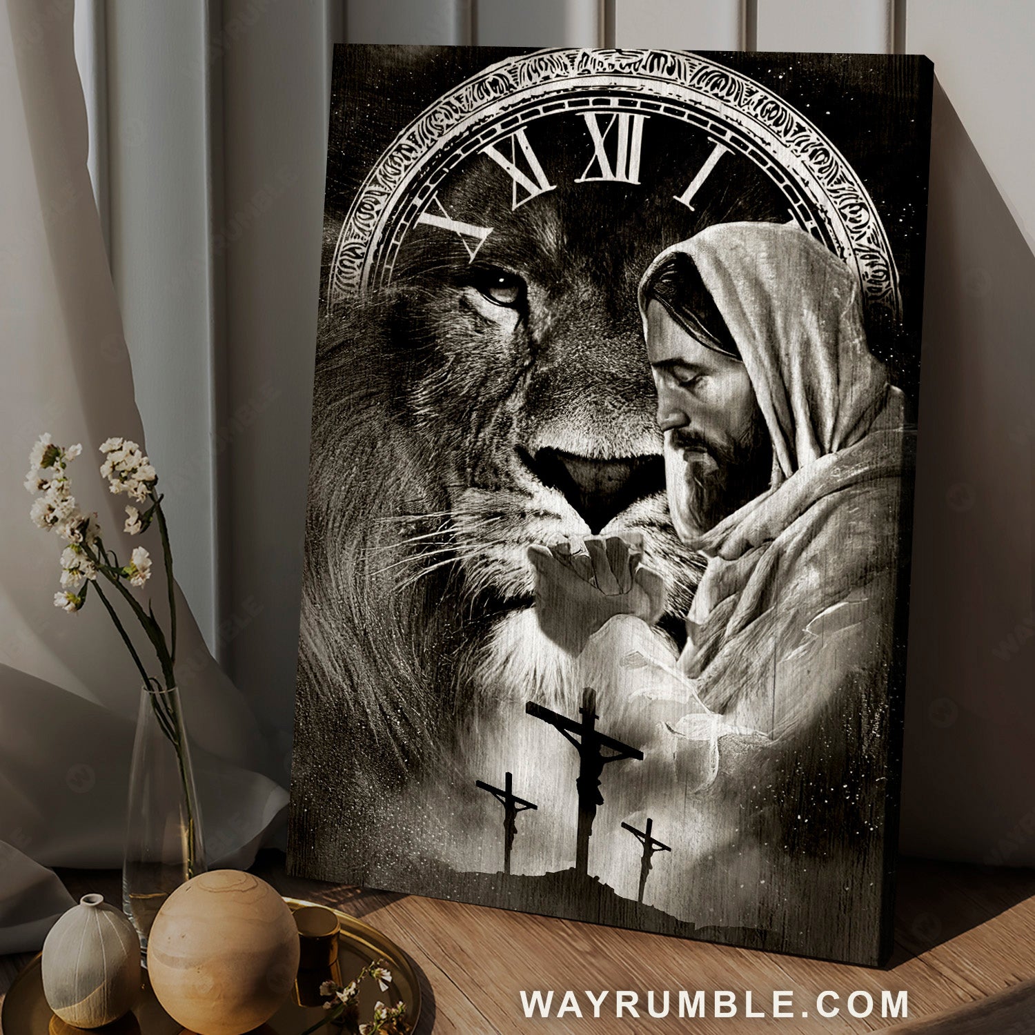 Black and white drawing, Pray for healing, Lion of Judah - Jesus Portrait Canvas Prints, Christian Wall Art