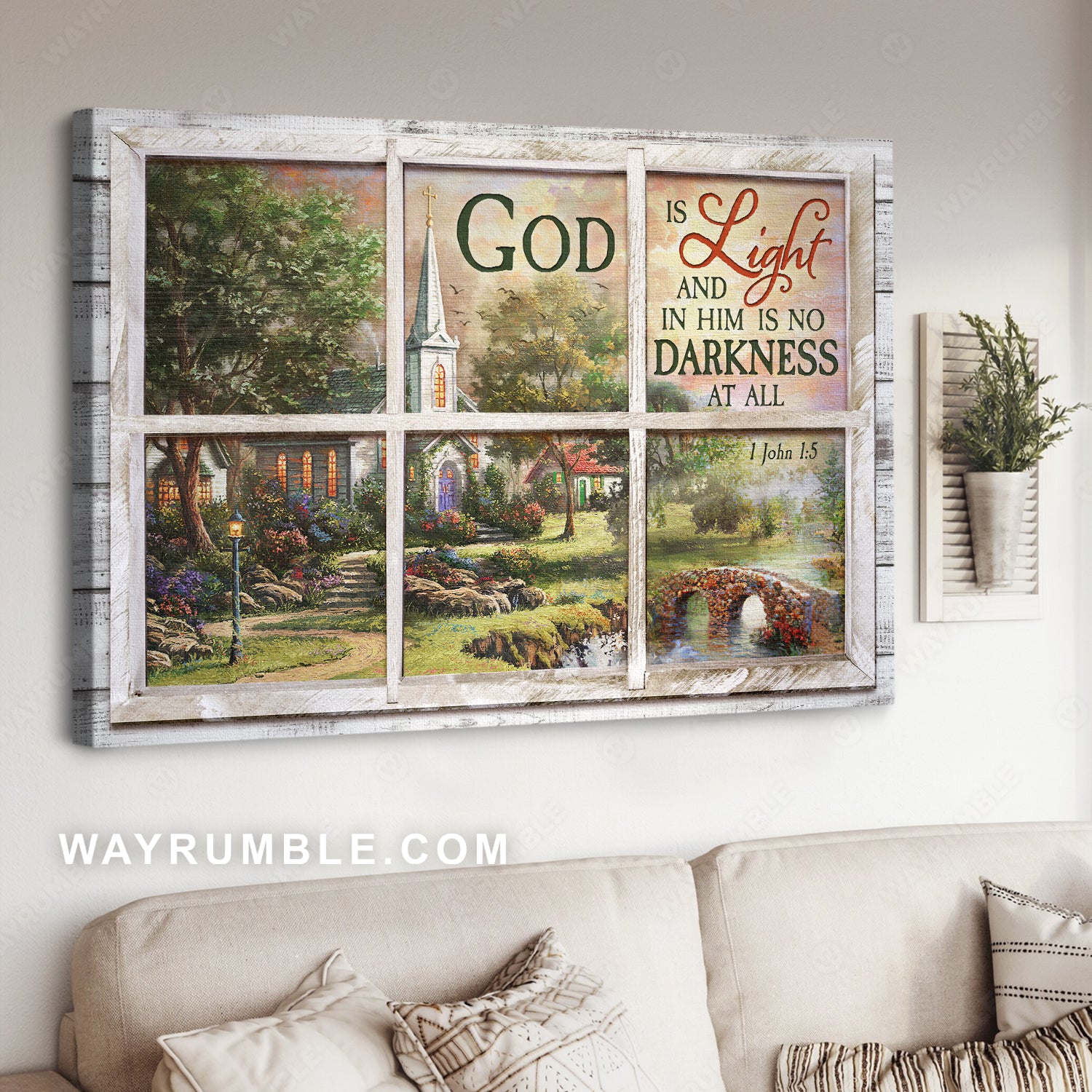 Magic garden, Pretty church, Colorful sunset, God is light - Jesus Landscape Canvas Prints, Christian Wall Art