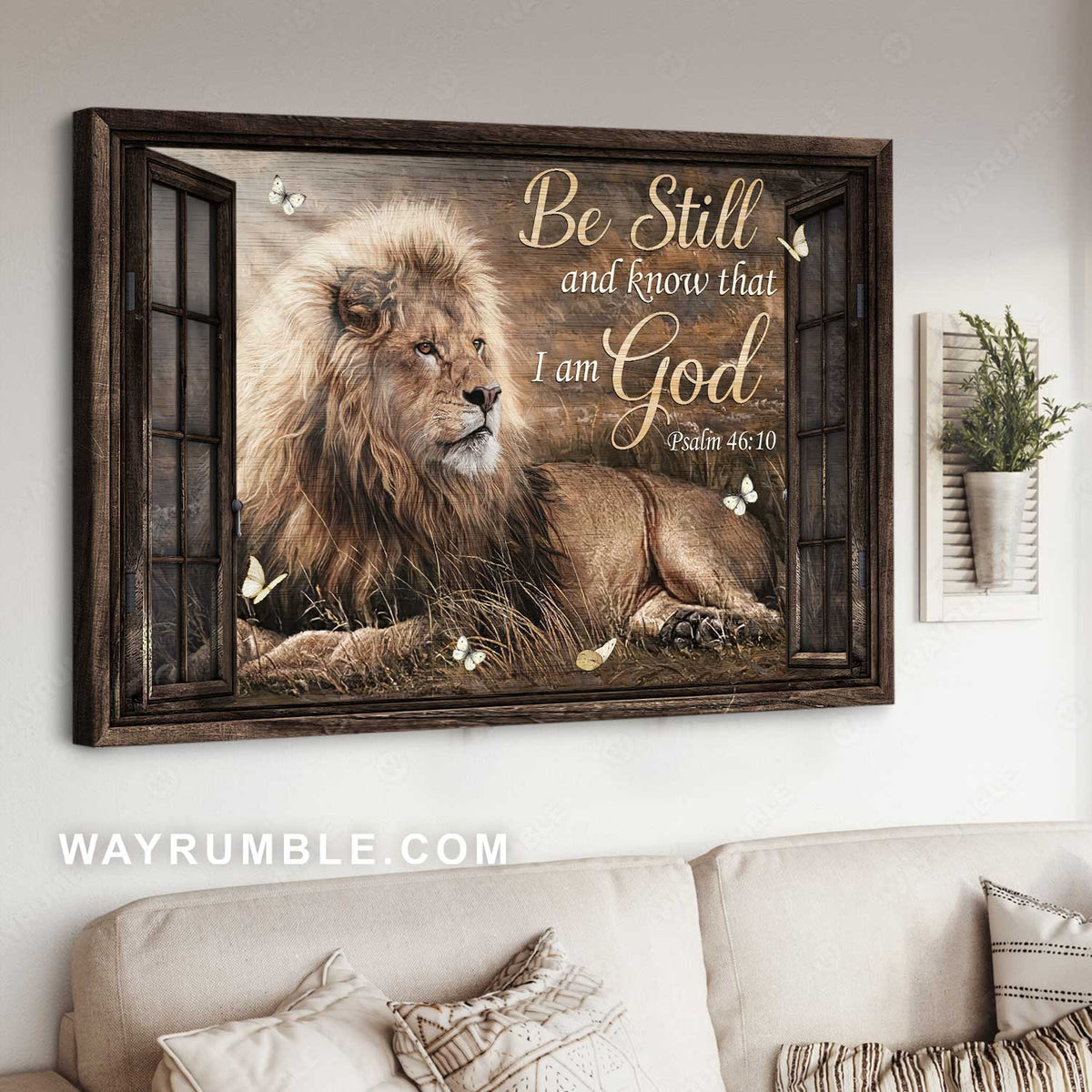 Lion of Judah, Sunny day, Rice field, Be still and know that I am God - Jesus Landscape Canvas Prints, Home Decor Wall Art