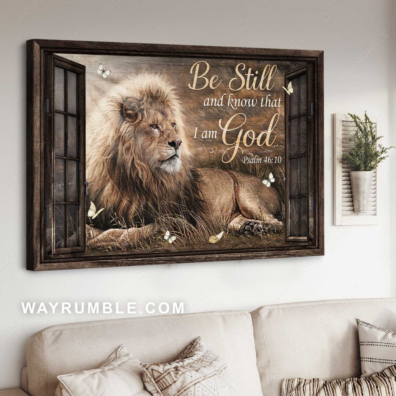 Lion of Judah, Sunny day, Rice field, Be still and know that I am God - Jesus Landscape Canvas Prints, Home Decor Wall Art