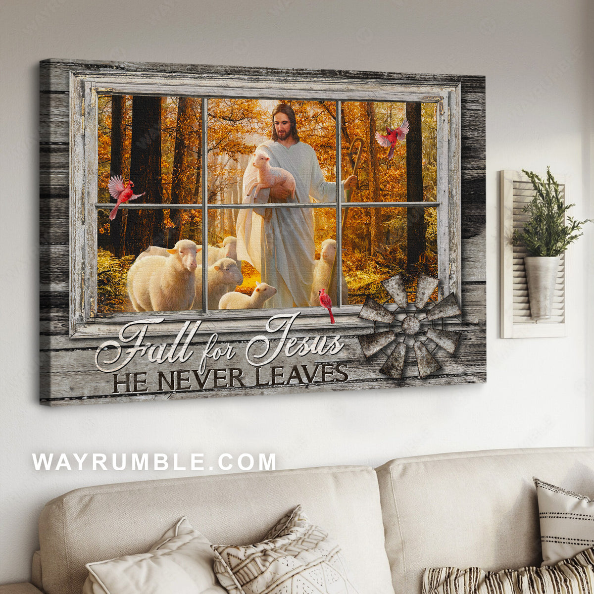 Pretty lamb of God, Amazing forest, Jesus with animal, Fall for Jesus - Jesus Landscape Canvas Prints, Home Decor Wall Art
